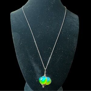 Chinese Sterling Silver Harlequin Huge Art Glass Pendant Necklace
